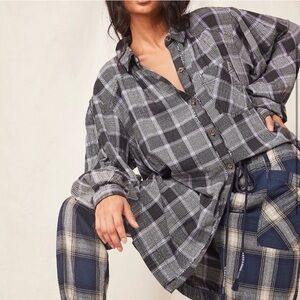 Free people Plaid Button-Up Shirt and Pants Set